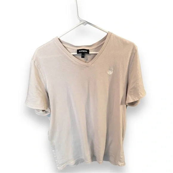 Express Men’s Cotton V-Neck T-Shirt. Size: Medium, Color: Cream - Picture 3 of 4